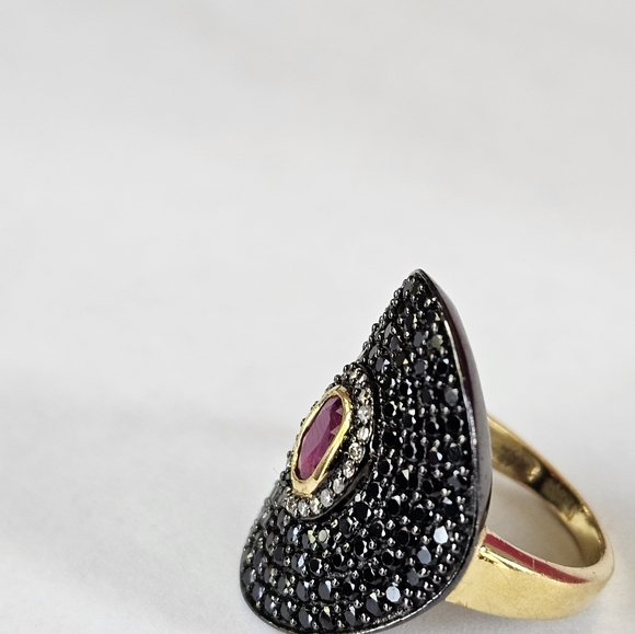 Genuine Carol Brodie Ruby & Black Spinel Ring Yellow Gold over 925 Sz 6! ✨️ - Picture 11 of 11